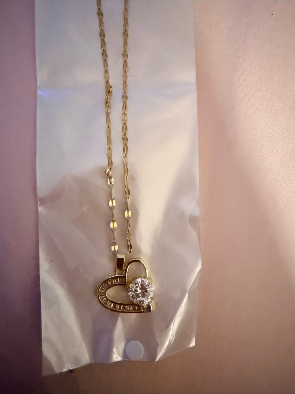 Source Unknown Gold Heart Necklace with Clear Stone Accent